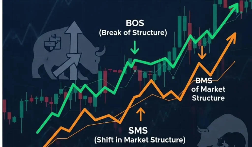 शेयर मार्केट में मार्केट स्ट्रक्चर, BOS, BMS और SMS क्या हैं What is market structure, BOS, BMS and SMS in share market